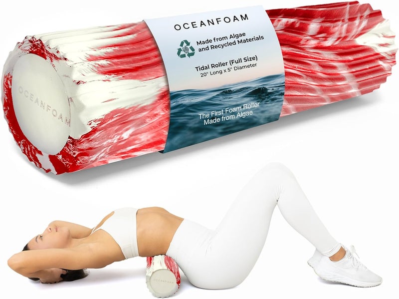 Oceanfoam Tidal Roller - Red Marbled - Muscle Massage Foam Roller for Back Pain & Stretching - Firm and Ergonomic Wide Wave Textured - Yoga, Athletics, & Wellness - Full Size, 20" x 5" - Image 2